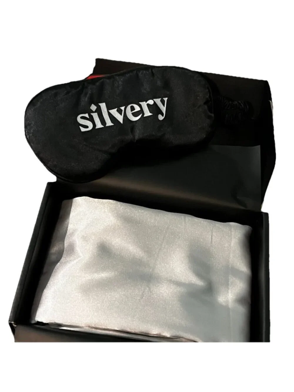 NEW Silvery Pillow Case Set King Size 20x36 Gray Satin Zip Closure + Sleep Mask